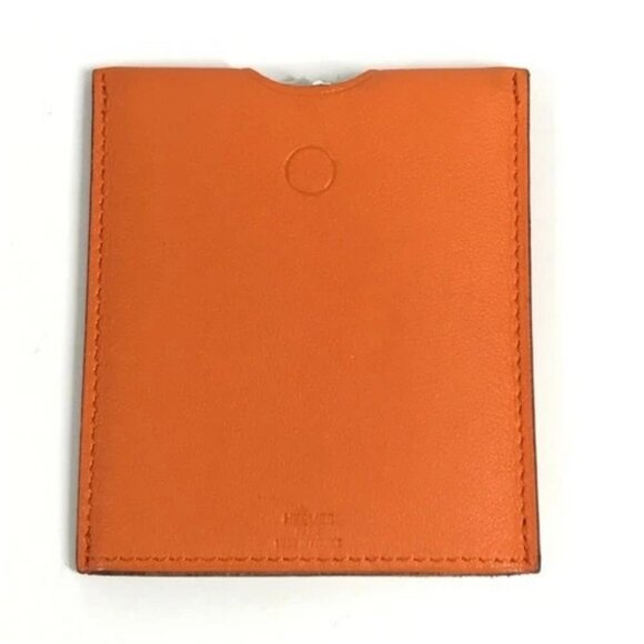 HERMES Interior Card Case Lamped Posh Card Light Pocket Light Leather Orange